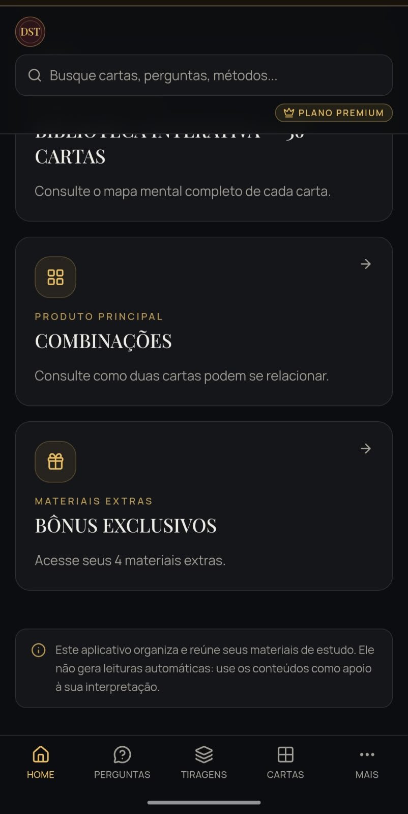 Cartas, combinações e bônus